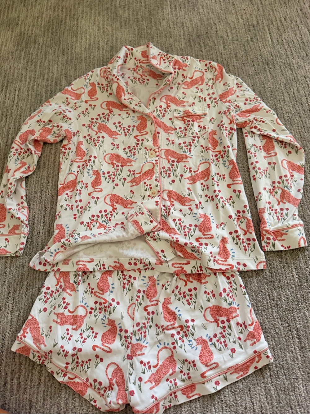 Roller Rabbit Cream and Coral Leopard Print Pajama Set
